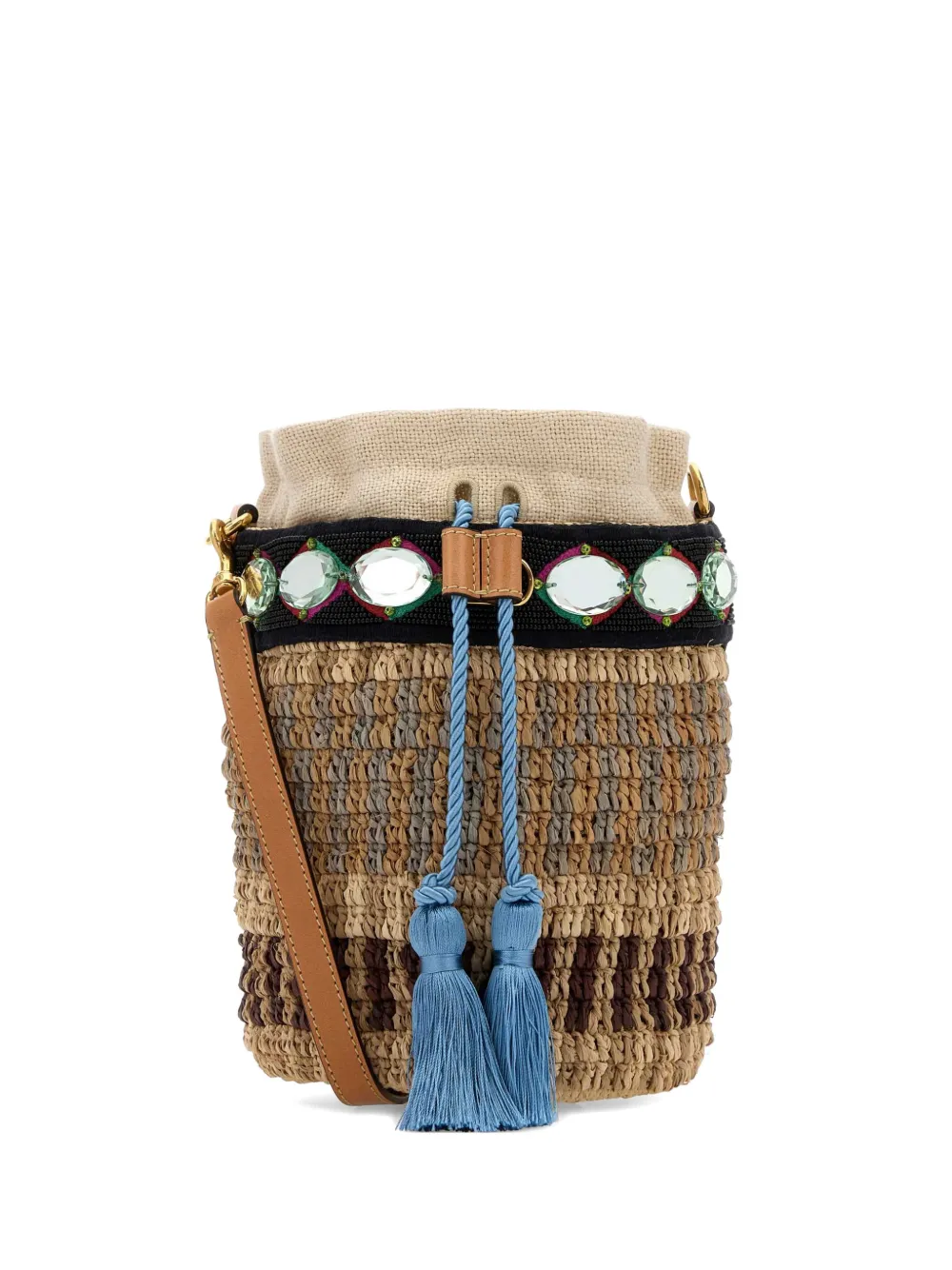Valentino Garavani VLogo Signature embroidered raffia bucket bag - Toni neutri