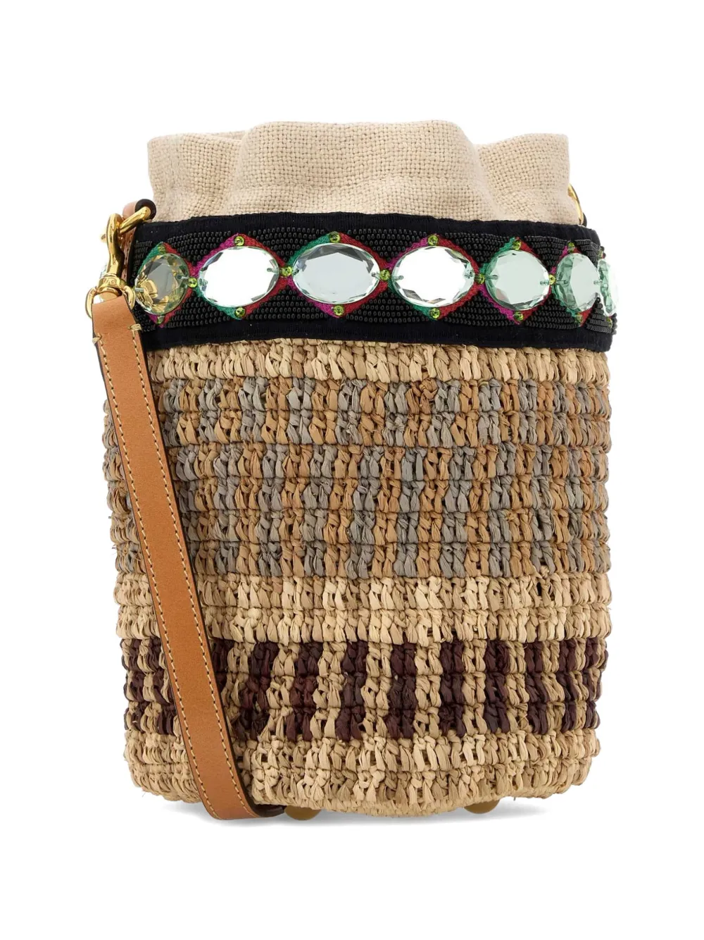 Valentino Garavani VLogo Signature raffia bucket-tas met borduurwerk Beige