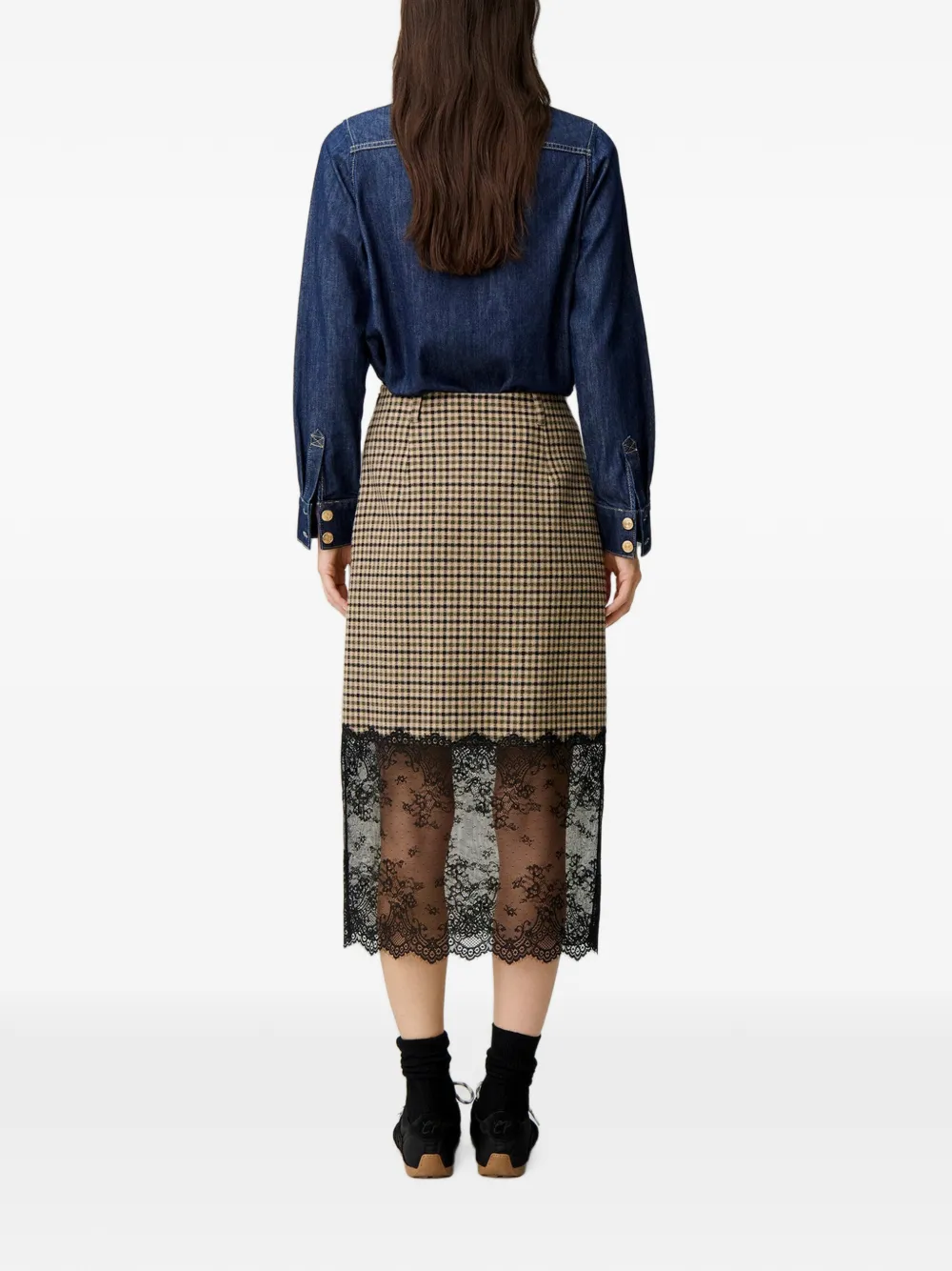 Claudie Pierlot straight checked skirt Beige