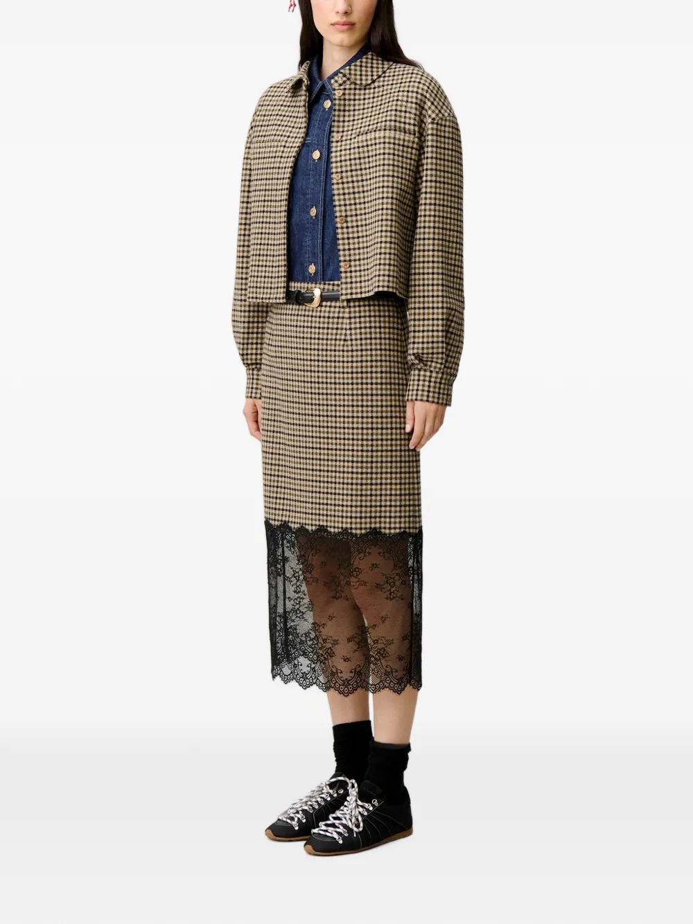 Claudie Pierlot straight checked skirt Beige