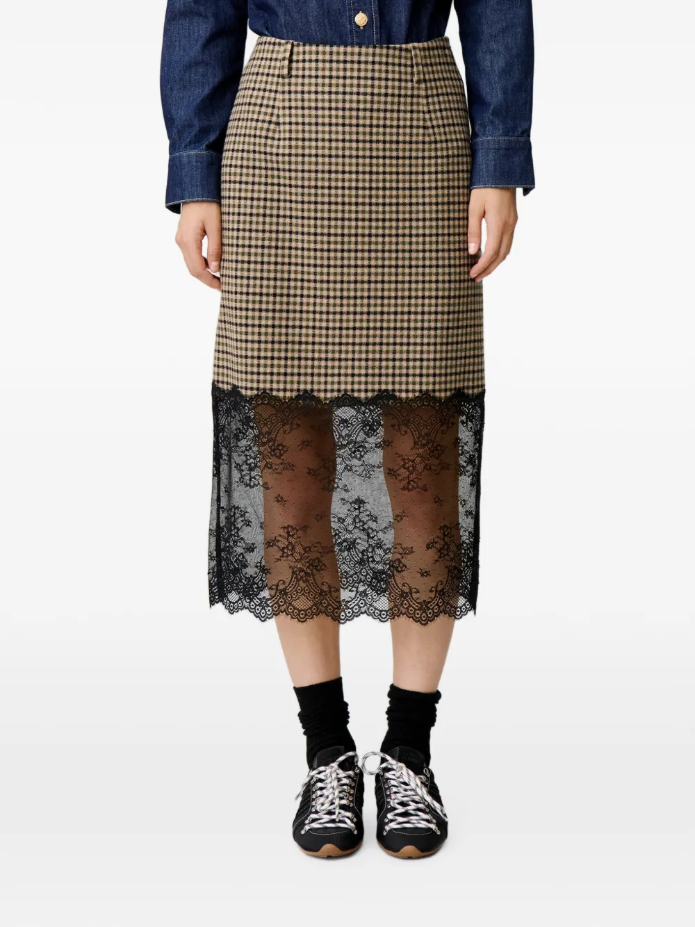 Claudie Pierlot straight checked skirt Beige