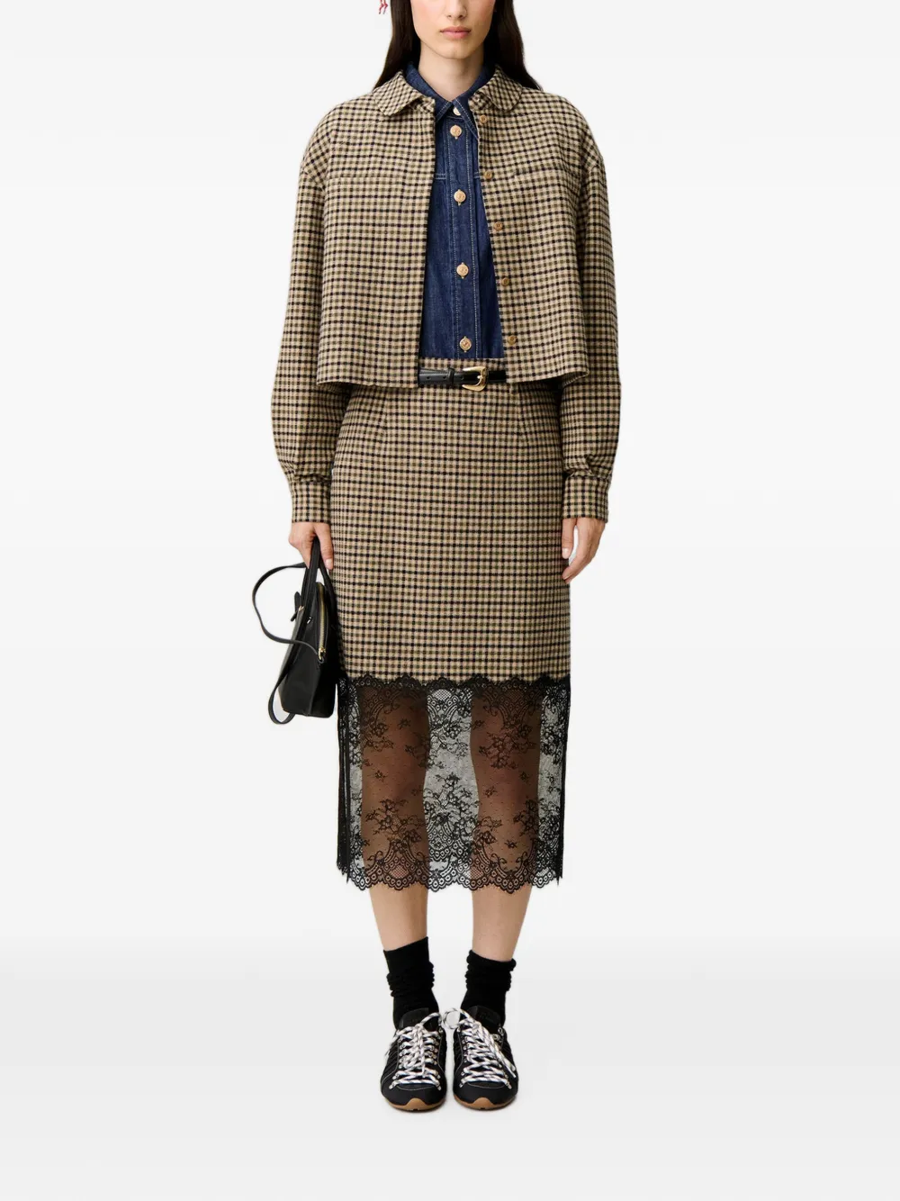 Claudie Pierlot straight checked skirt Beige