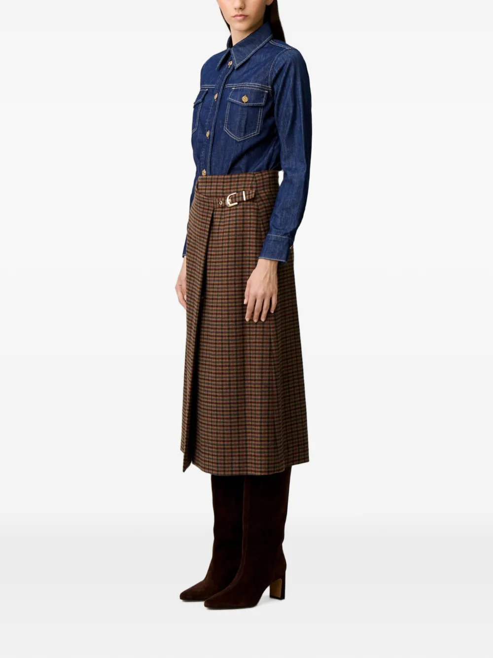 Claudie Pierlot Rechte geruite rok van wolblend Bruin