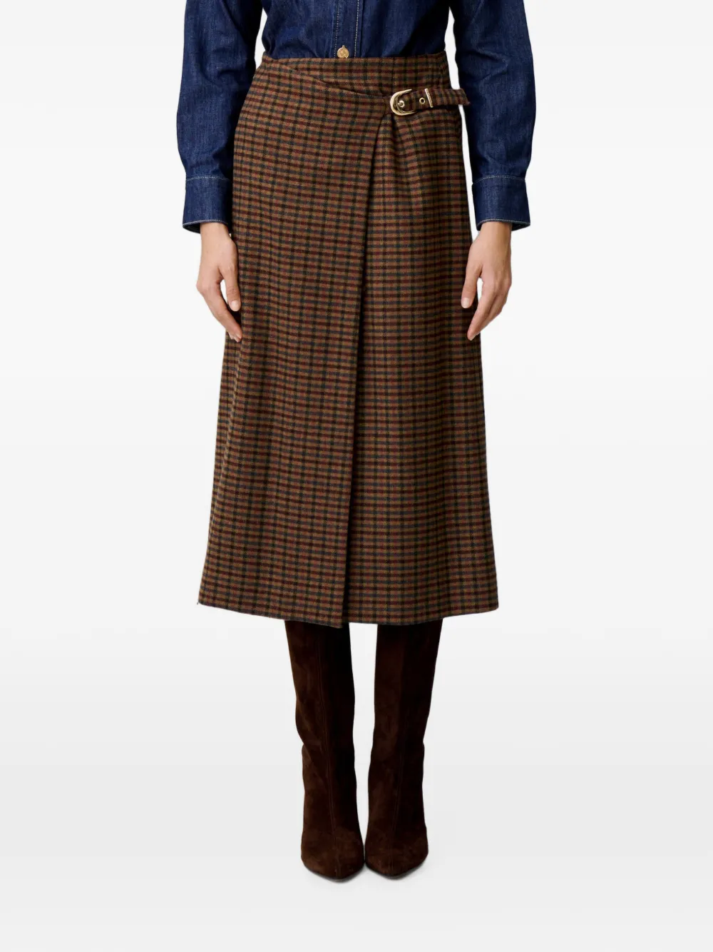 Claudie Pierlot Rechte geruite rok van wolblend Bruin