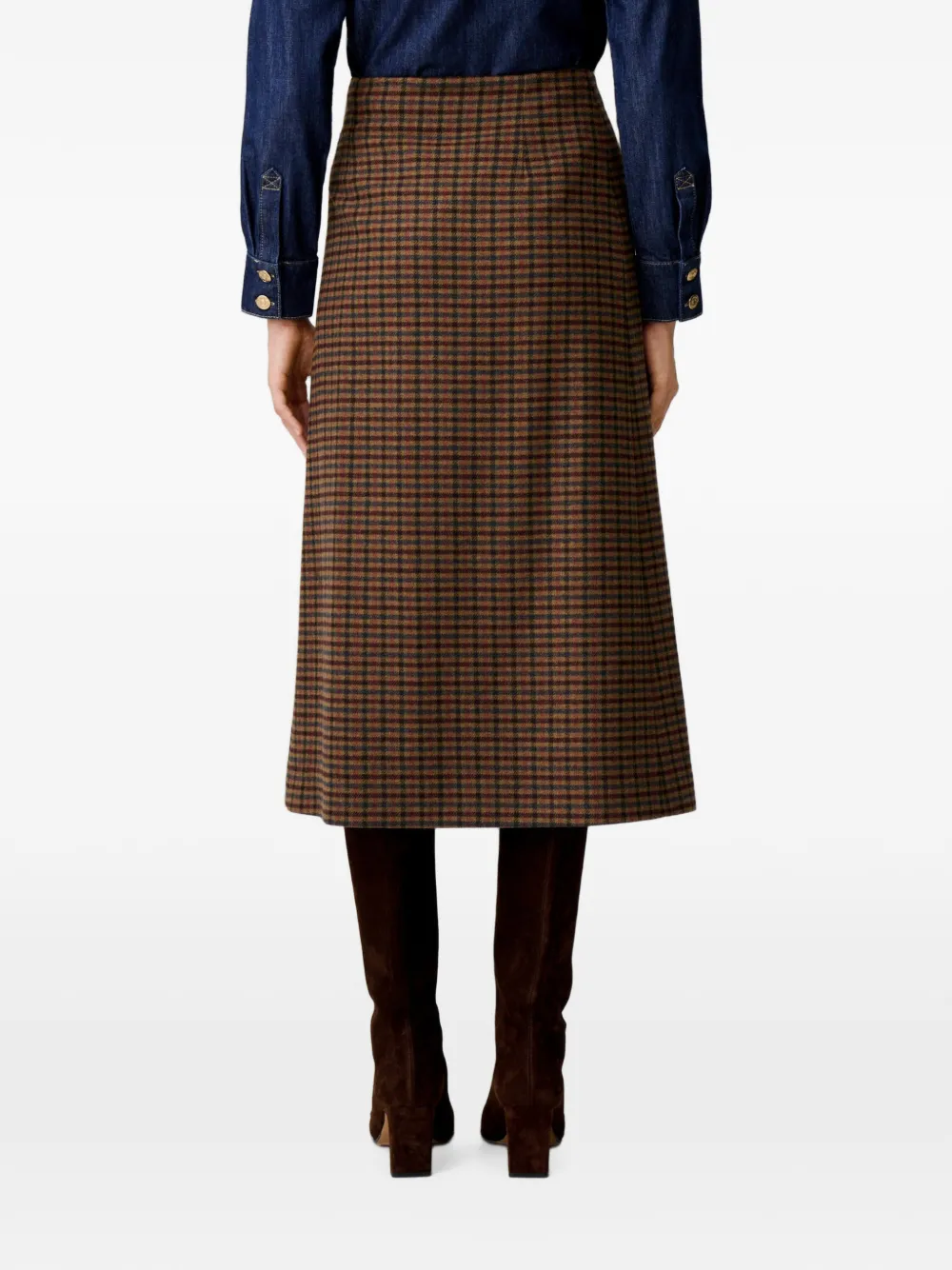 Claudie Pierlot Rechte geruite rok van wolblend Bruin