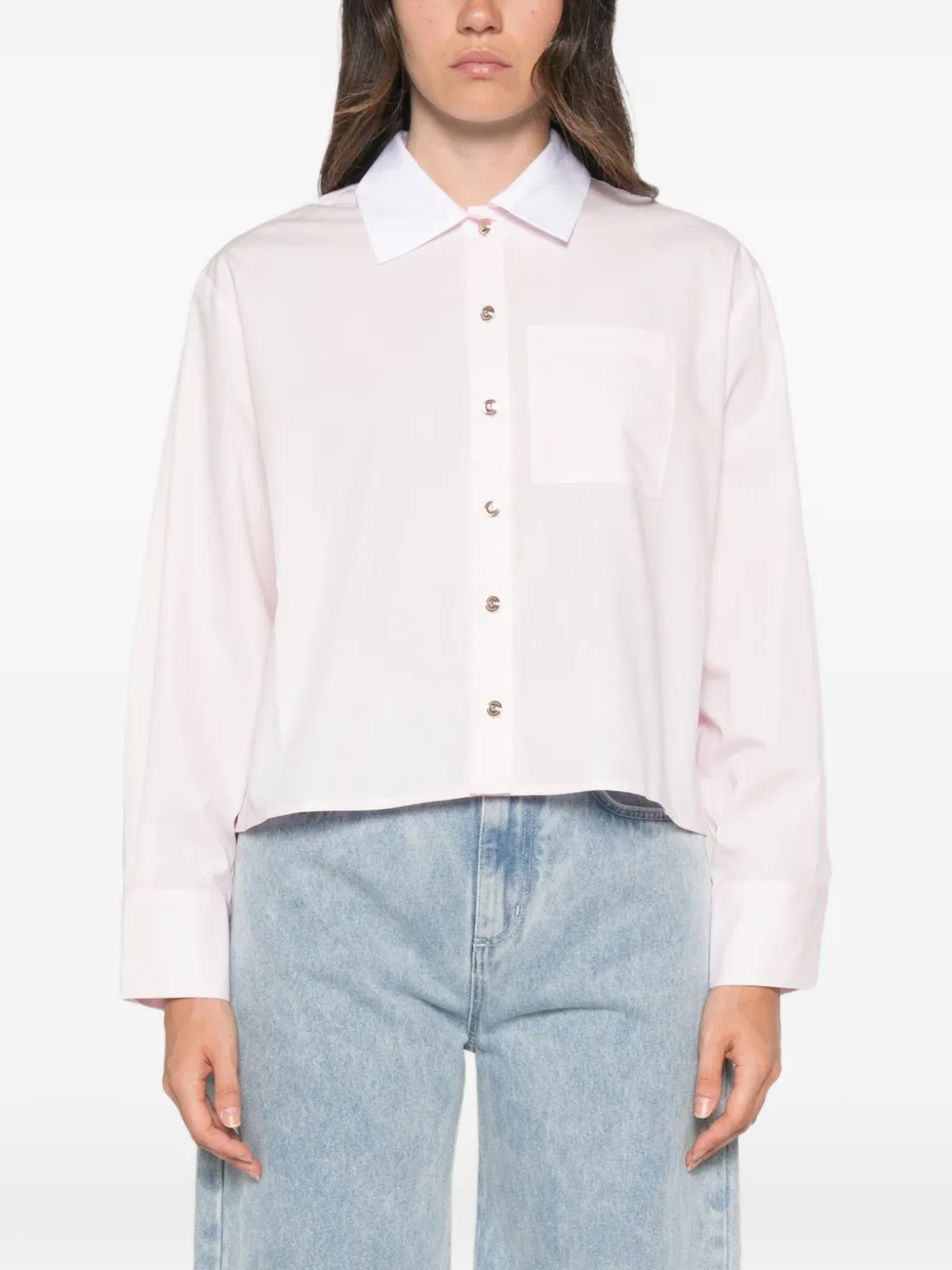 Maje Cropped blouse met contrasterende kraag Roze