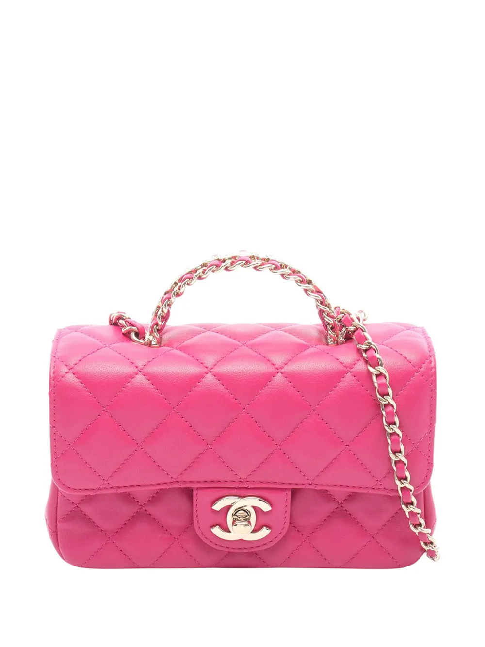 CHANEL Pre-Owned 2021-2026 Mini Quilted Lambskin Strass Top Handle Flap satchel - Pink