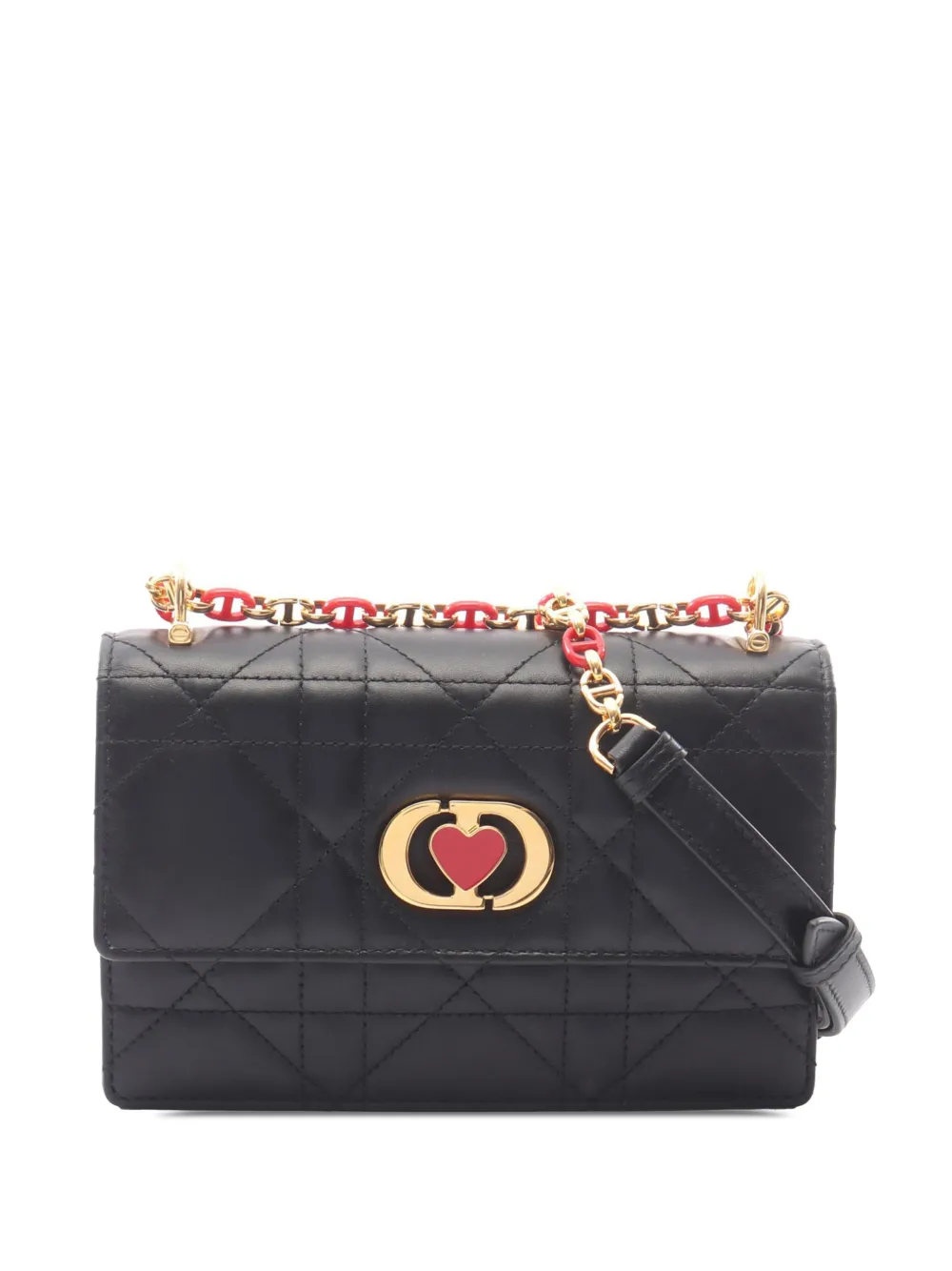 Pre-owned Dior 2021-2026 Amour Cannage Caro Wallet On Strap Crossbody Bag In Black