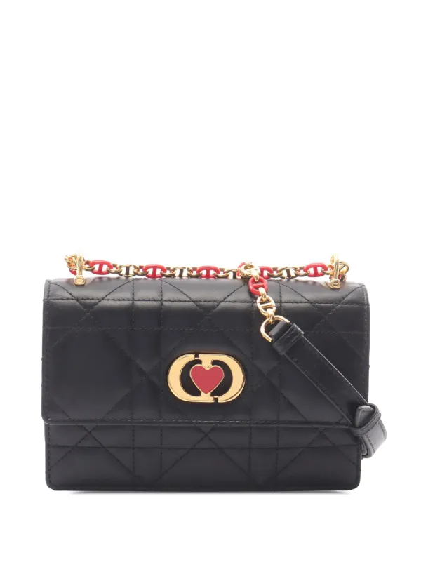 Dior Pre-owned 2021-2026 Dioramour Cannage Caro Wallet on Strap Crossbody Bag in Black
