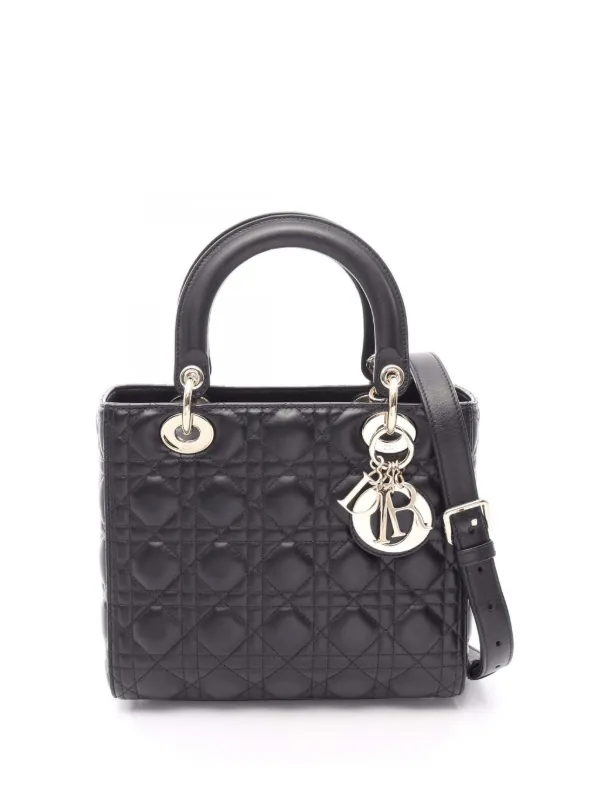 Dior Pre-owned 2010-2026 Medium Lambskin Cannage Lady Dior Satchel in Black