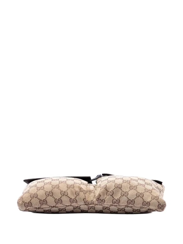 Gucci（グッチ）GGキャンバス × レザー ダブルポケット ベルトバッグ Gucci Pre-Owned 2000-2015 GGキャンバス ウェブ ダブル ポケット