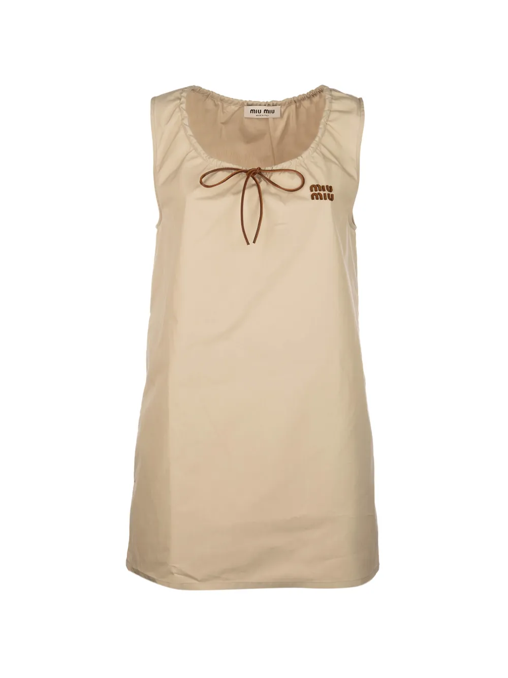 Miu Miu bow-detail logo-patch mini dress - Neutrals