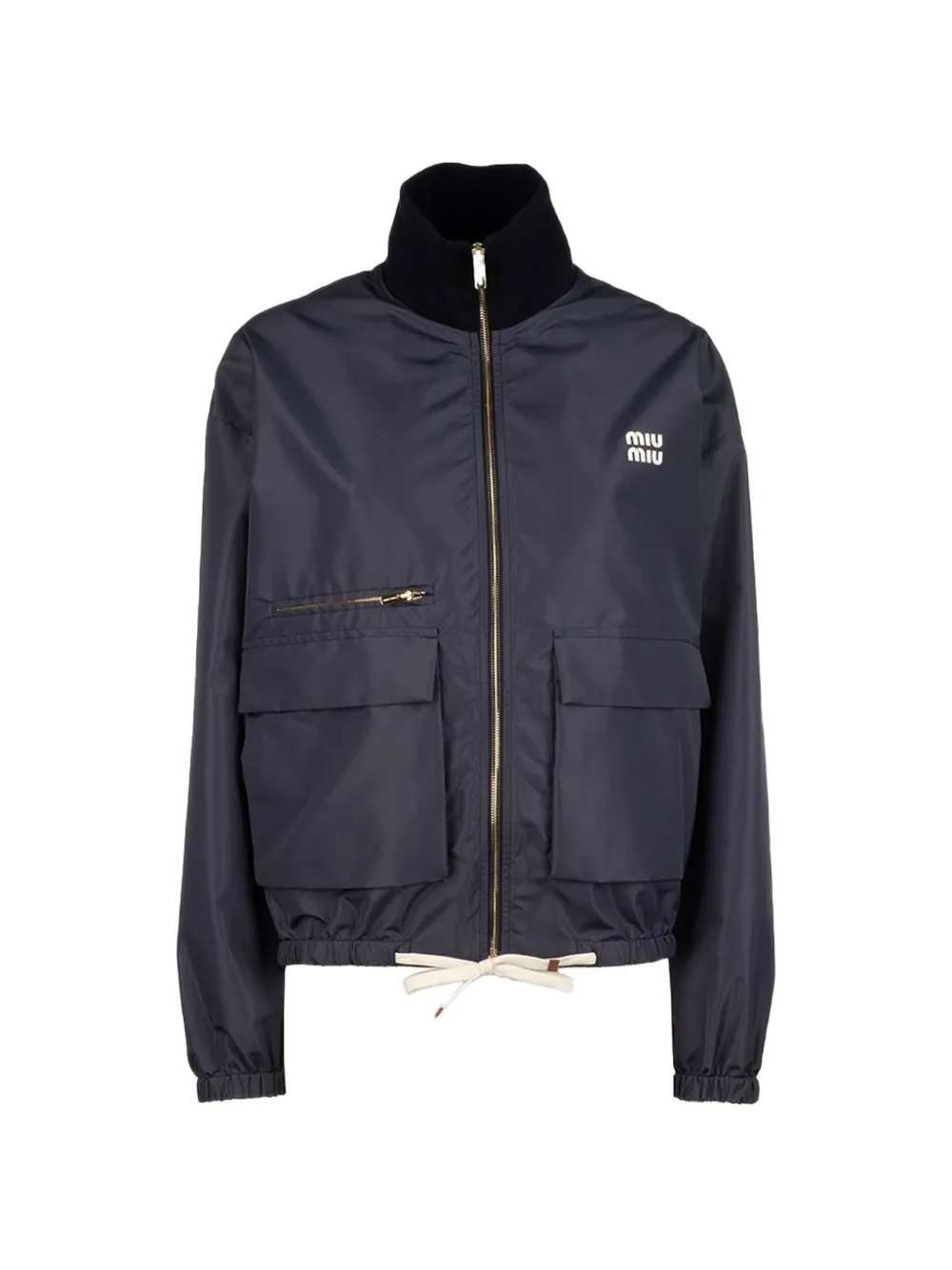 Miu Miu logo-patch zip-up jacket - Blau