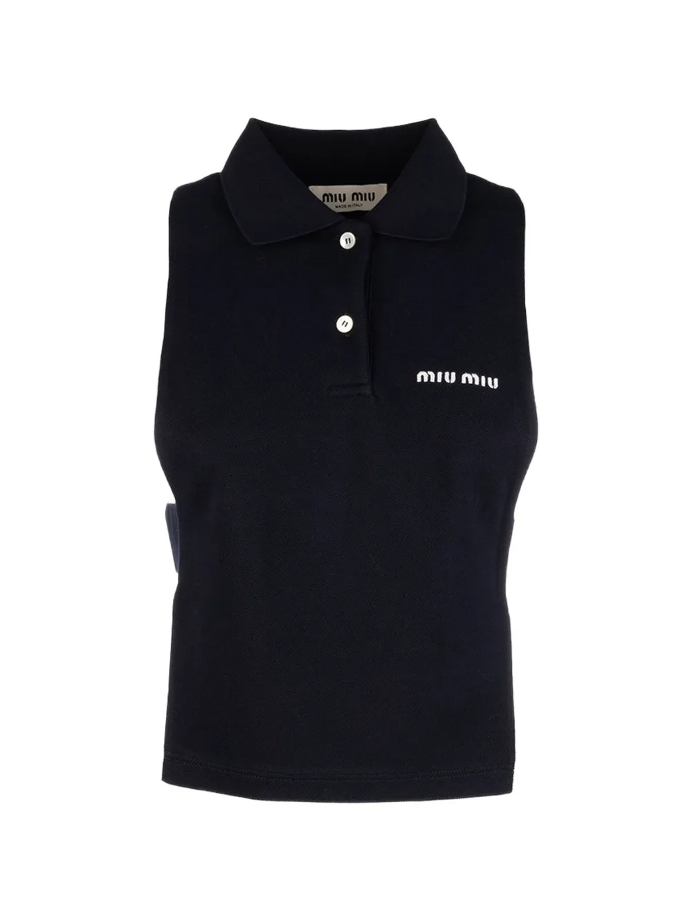 Miu Miu logo-embroidered sleeveless polo top - Blu