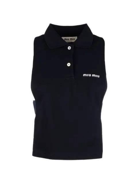 Miu Miu logo-embroidered sleeveless polo top