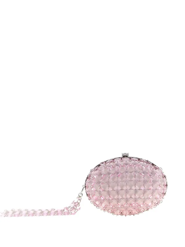 Self-Portrait Oval Crystal Chain Clutch Bag in Pink