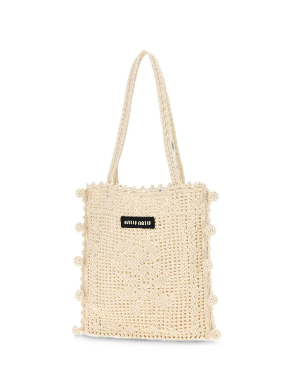 Miu Gehaakte schoudertas met pompon Beige