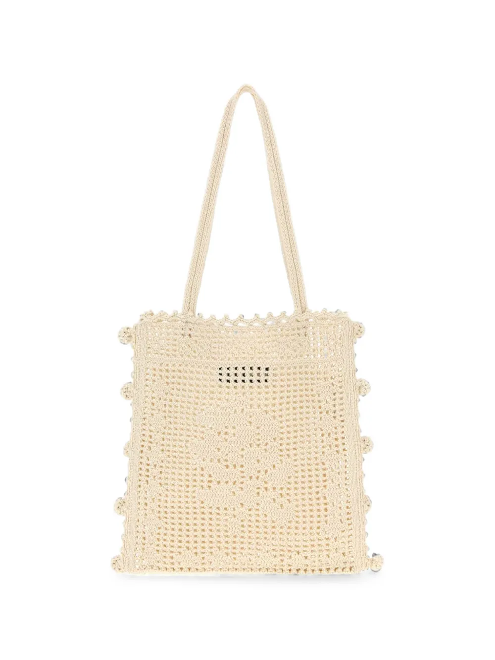 Miu Gehaakte schoudertas met pompon Beige