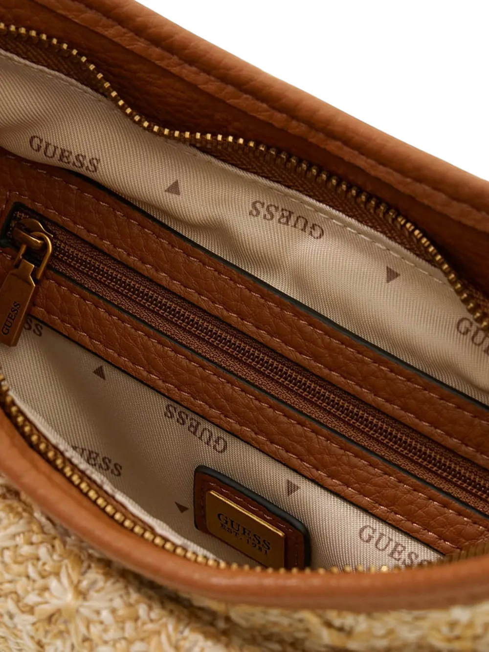 GUESS USA Camden geweven shopper met logoplakkaat Beige