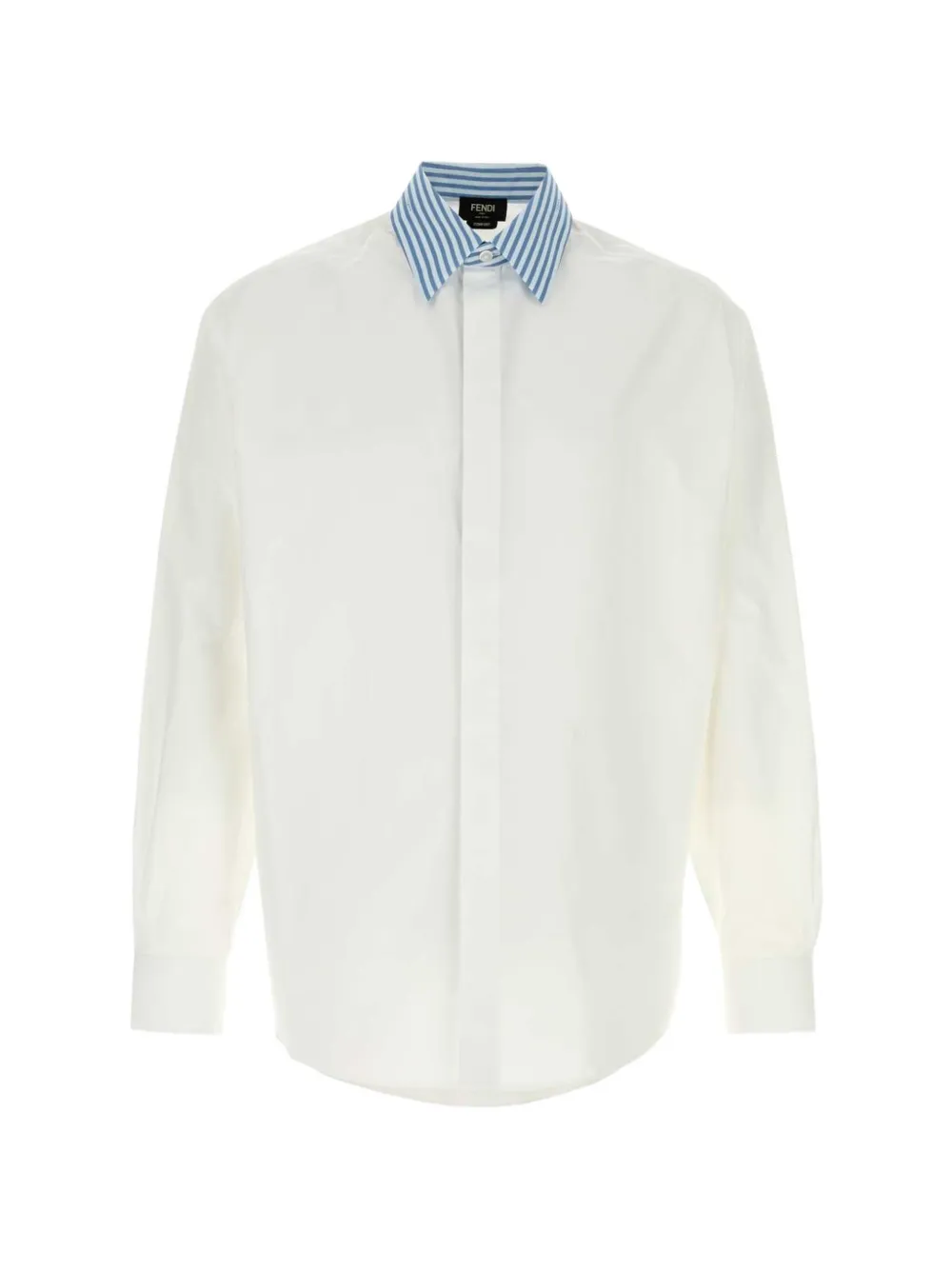 FENDI striped-collar long-sleeve shirt - Bianco
