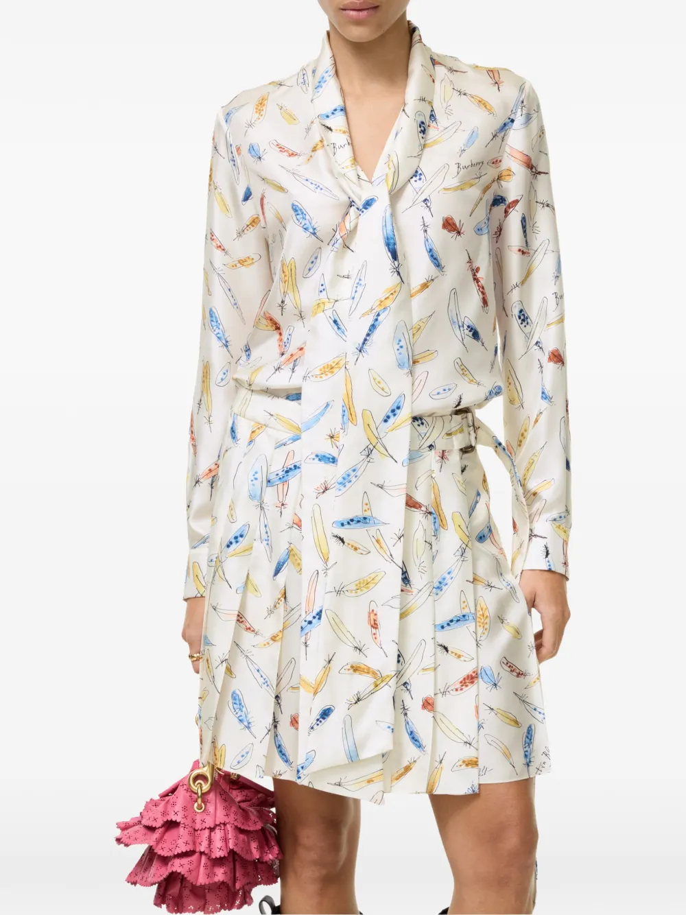 Burberry Zijden blouse met verenprint Wit