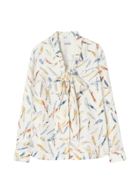 Burberry feather-print silk scarf blouse