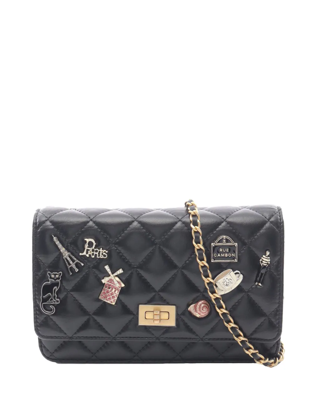 CHANEL Pre-Owned 2018 Quilted Lambskin Reissue 2.55 Charms Wallet On Chain crossbody bag - Nero