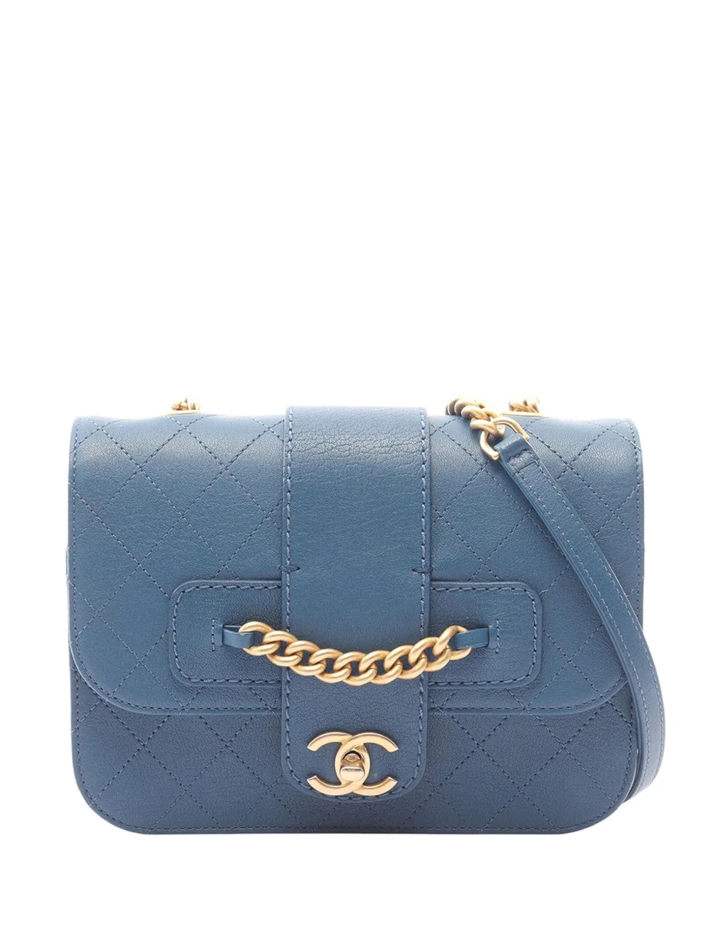 CHANEL Pre-Owned 2017-2018 Front Chain Calfskin Flap crossbody bag - Blu