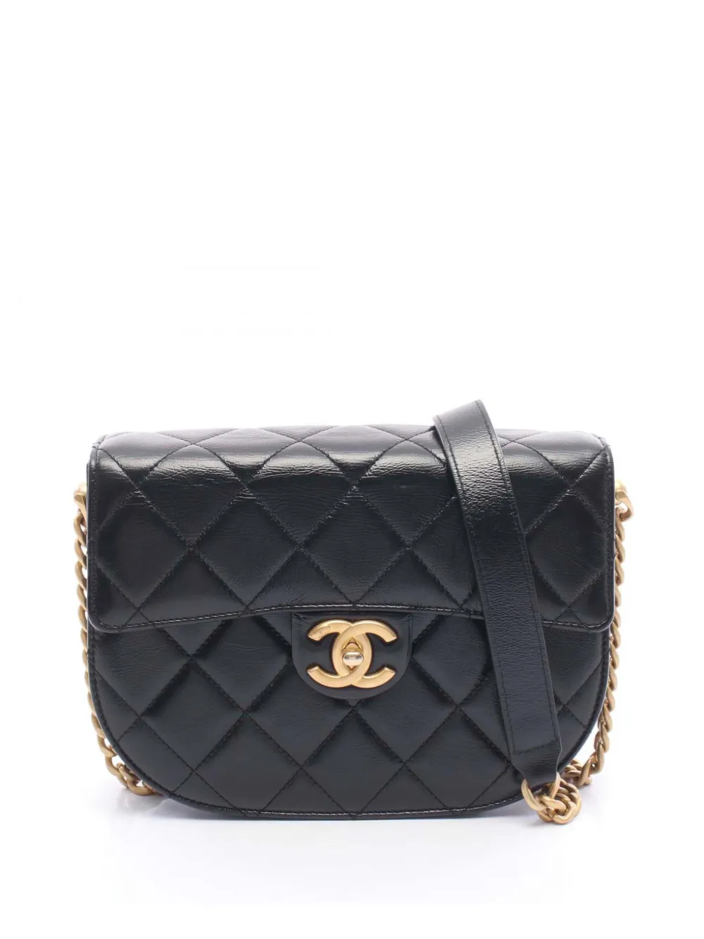 CHANEL Pre-Owned 2021-2026 Mini CC Quilted Shiny Calfskin Round Moon Messenger Flap crossbody bag - Nero