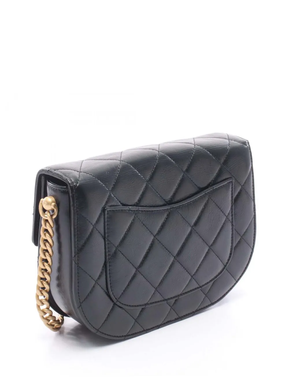  Chanel Pre-owned Borsa A Tracolla Cc Round Moon Flap Mini In Pelle Di Vitello Lucida Trapuntata 2021-2026 - Nero 