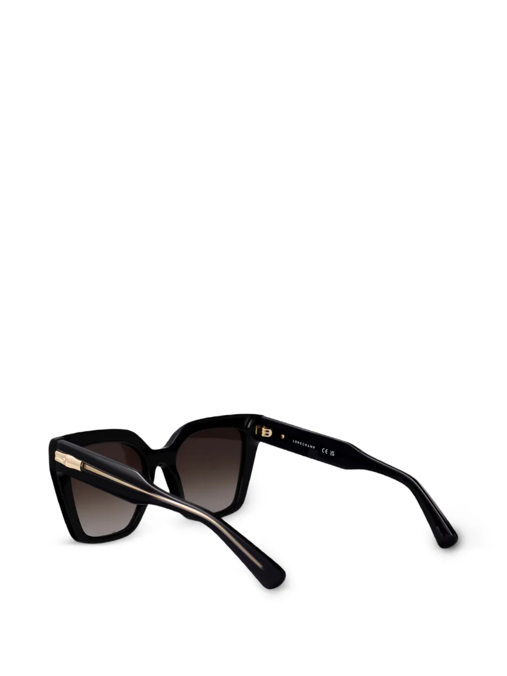 Longchamp Zonnebril met vierkant montuur en bamboe detail Zwart