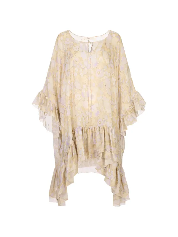Chloé Ruffled Asymmetric Dress in Neutrals
