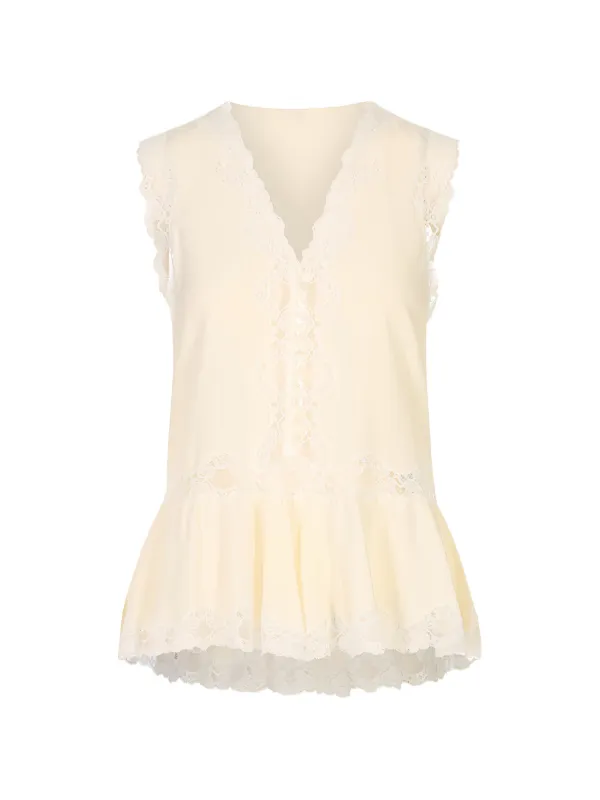 Chloé Lace-trim Sleeveless Peplum Blouse in White