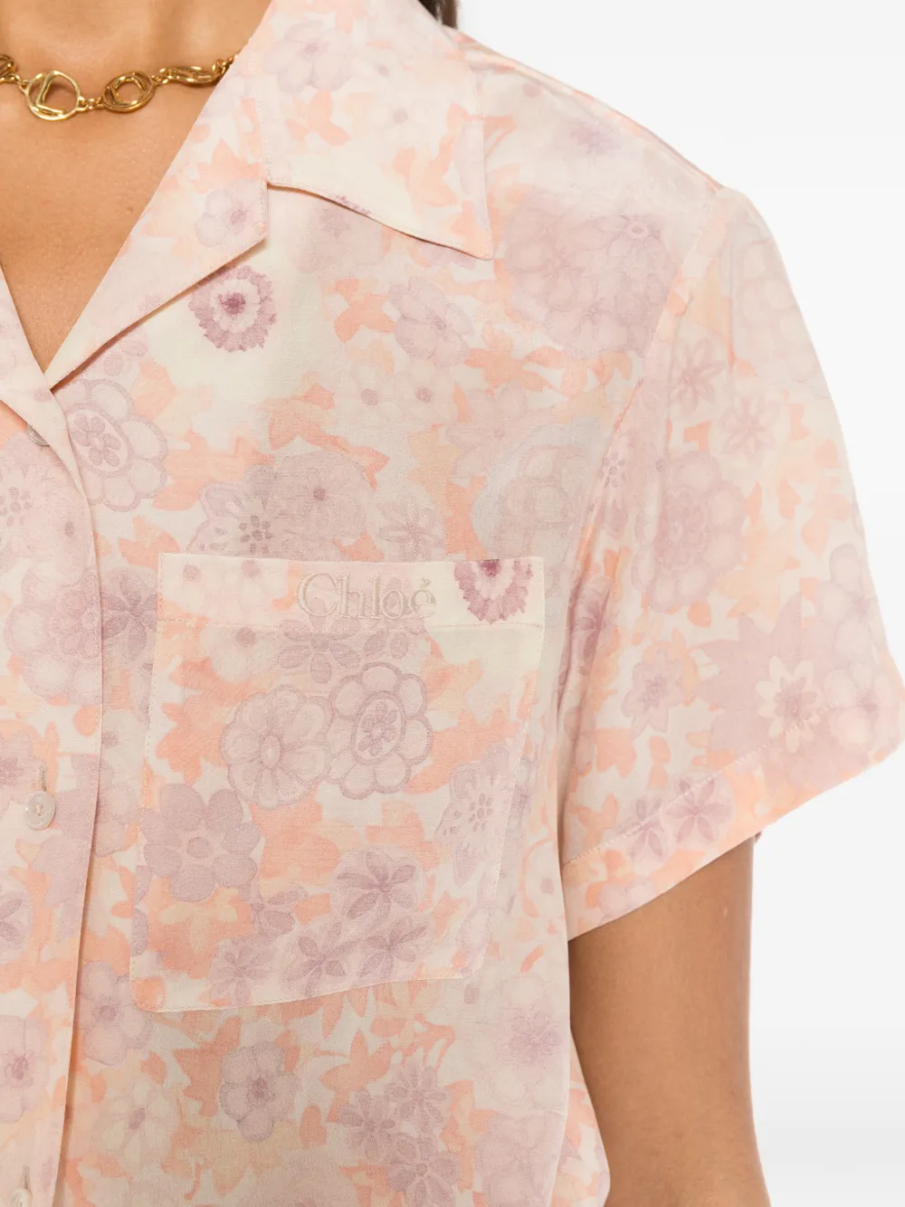 Chloé Blouse met geborduurd logo en bloemen-print Roze