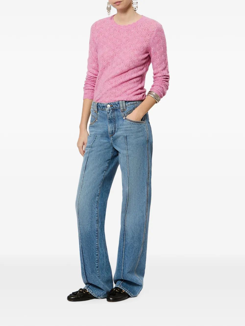 MARANT ÉTOILE Obeline Openwork Knit Sweater in Pink, view 2