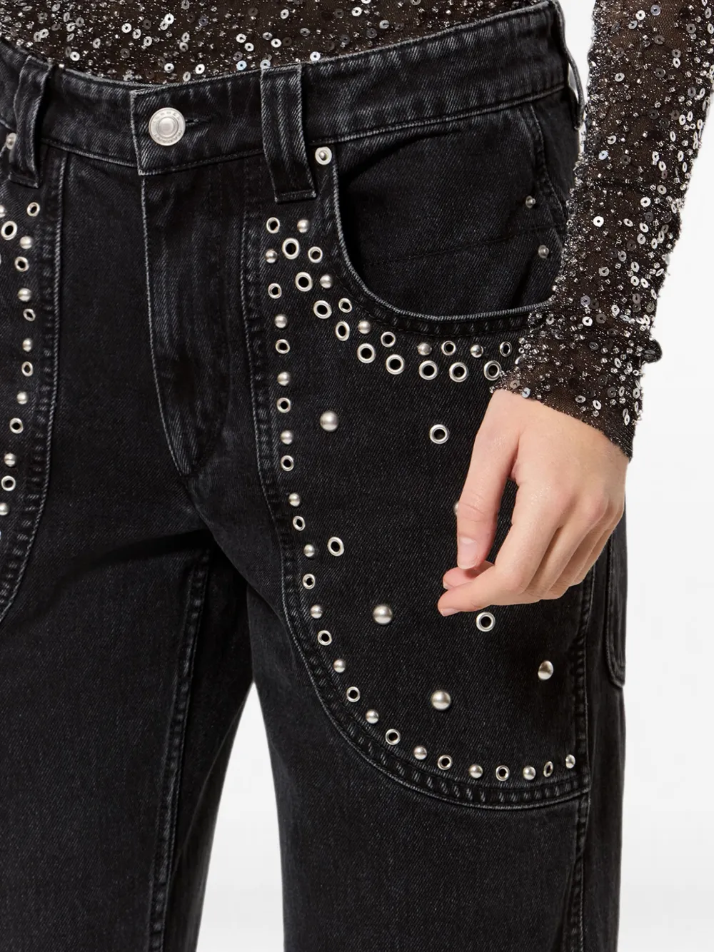 ISABEL MARANT Silka jeans verfraaid met ringlets Zwart