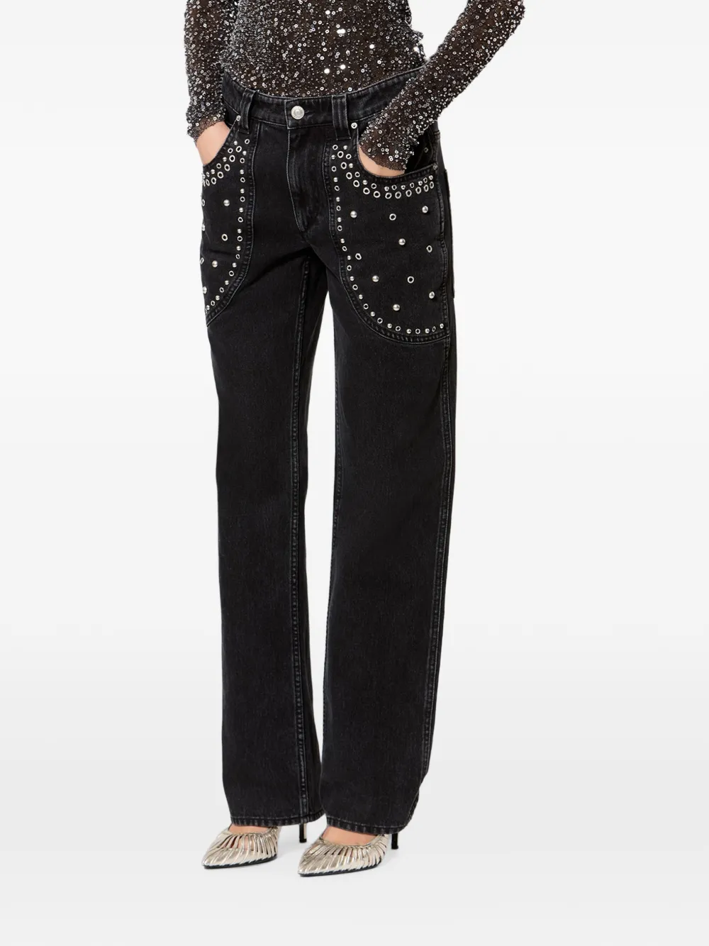 ISABEL MARANT Silka jeans verfraaid met ringlets Zwart