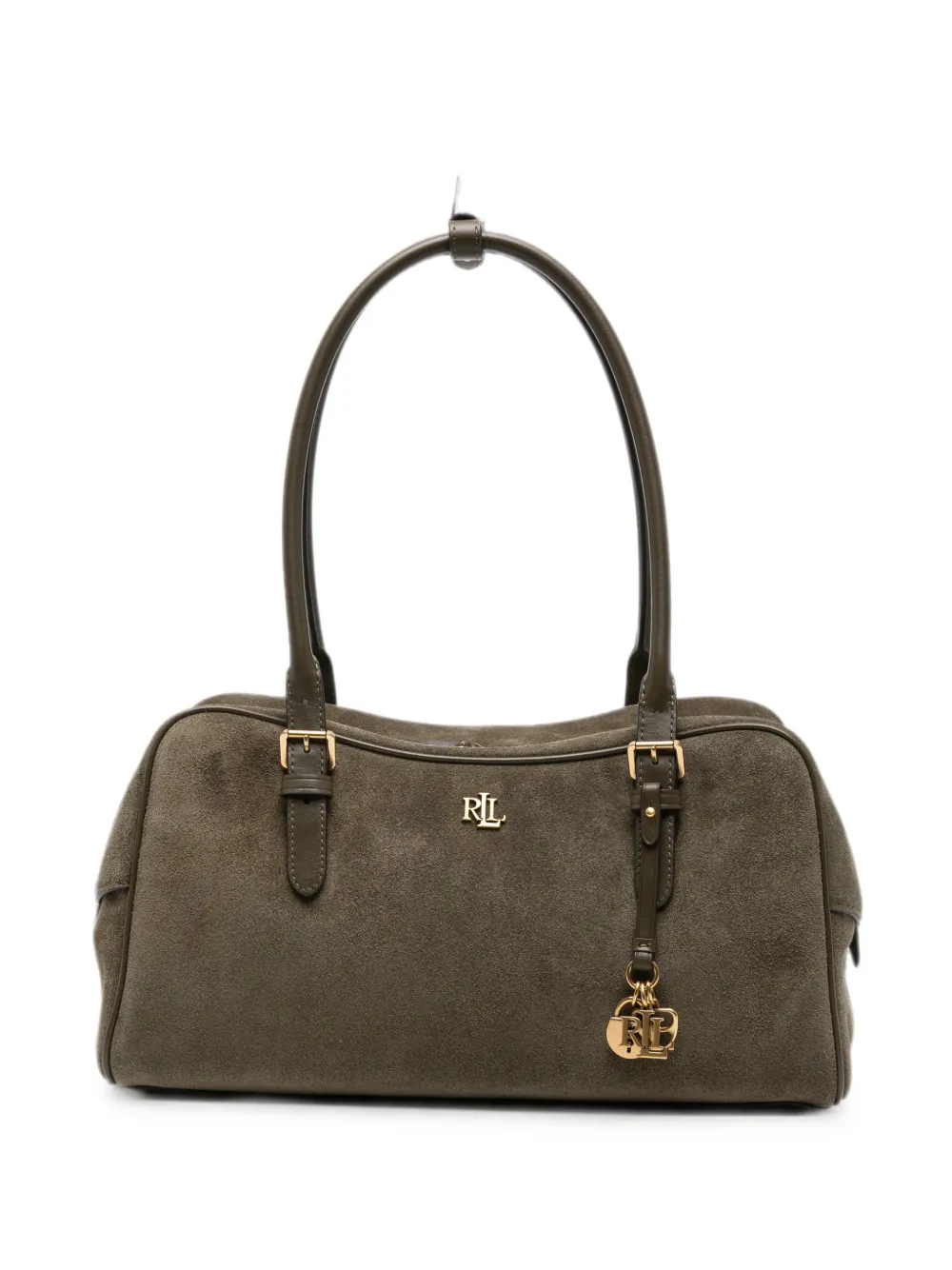 Lauren Ralph Lauren logo-plaque suede shoulder bag - Verde