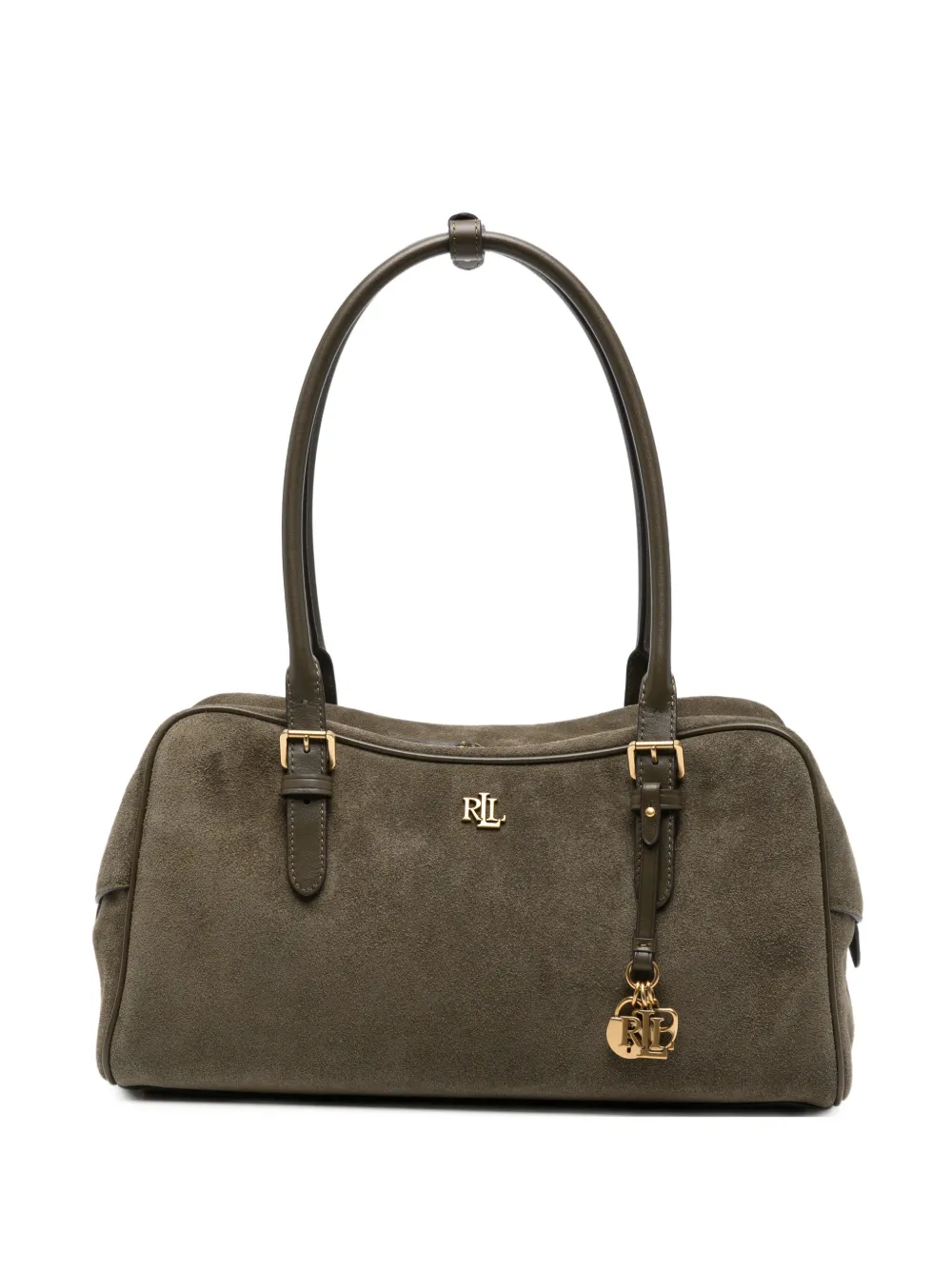 Lauren Ralph Lauren logo-plaque suede shoulder bag - Verde