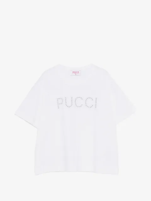 PUCCI Junior playera con logo y detalles de cristal