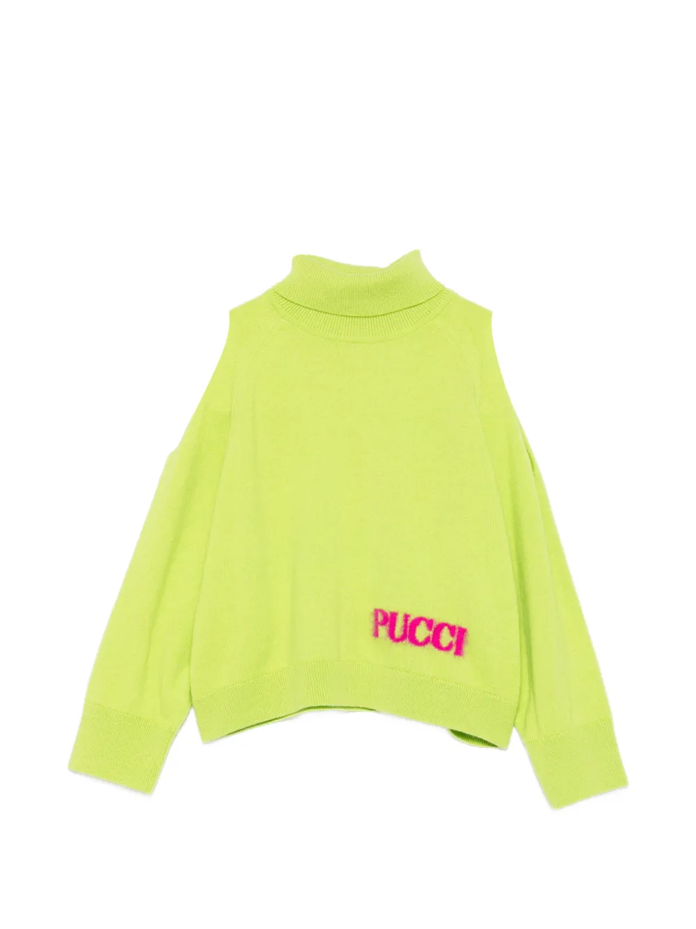 PUCCI Junior cold-shoulder logo-embroidered sweater - Verde