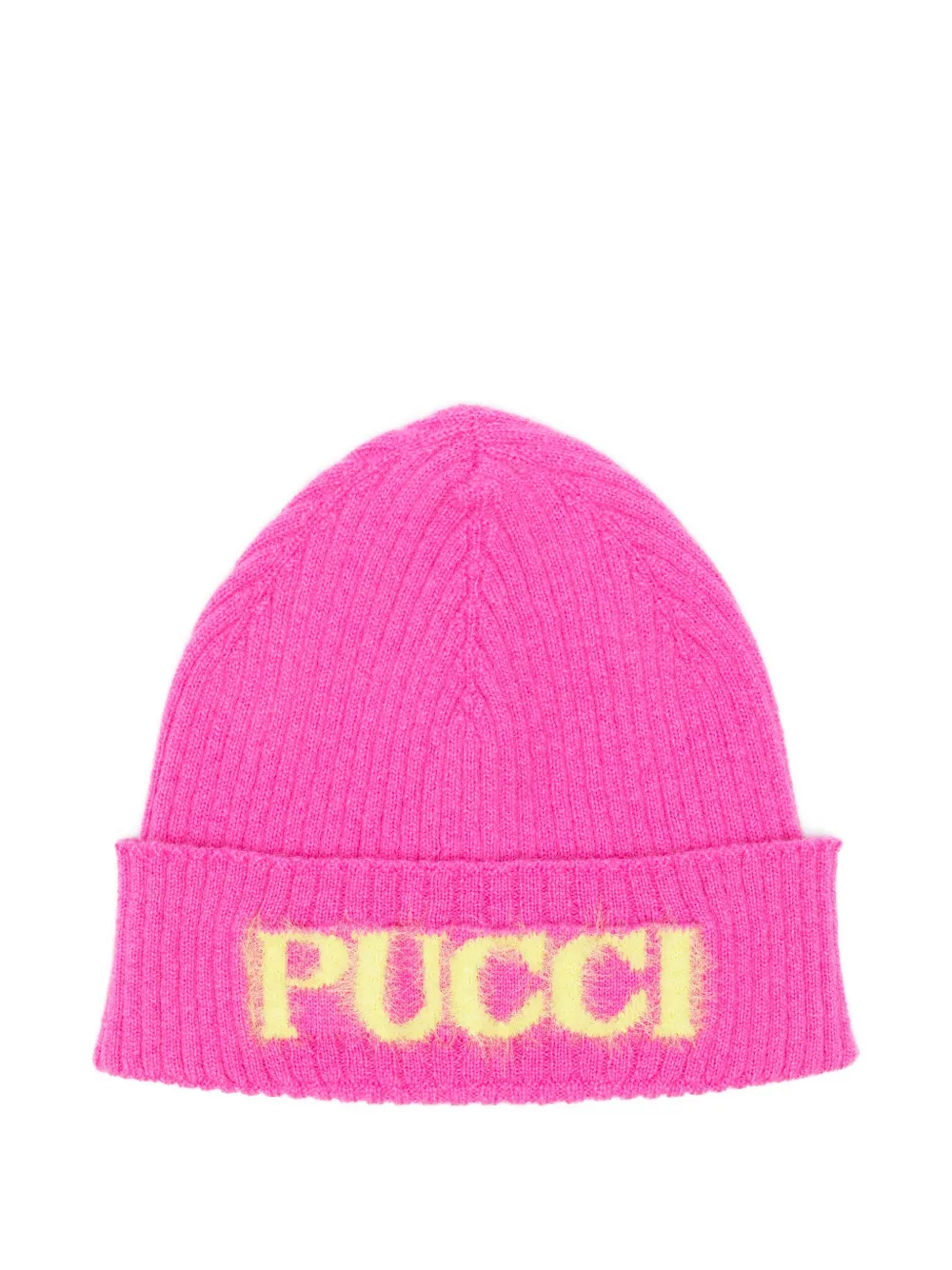 PUCCI Junior logo-intarsia ribbed-knit beanie hat - Rosa