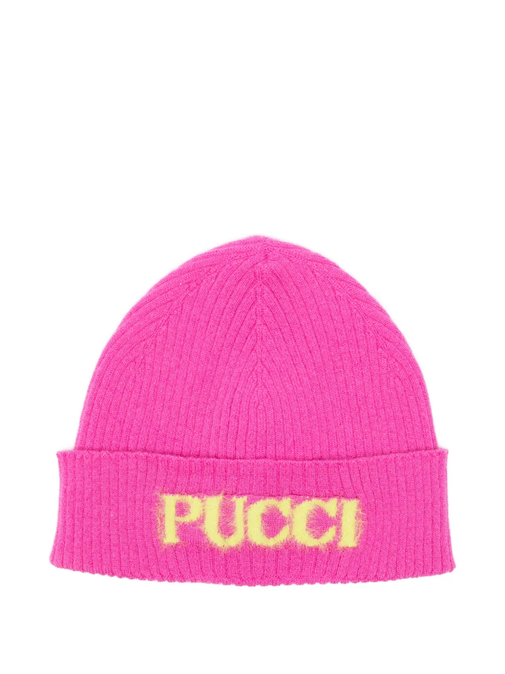 PUCCI Junior logo-intarsia ribbed-knit beanie hat - Rosa