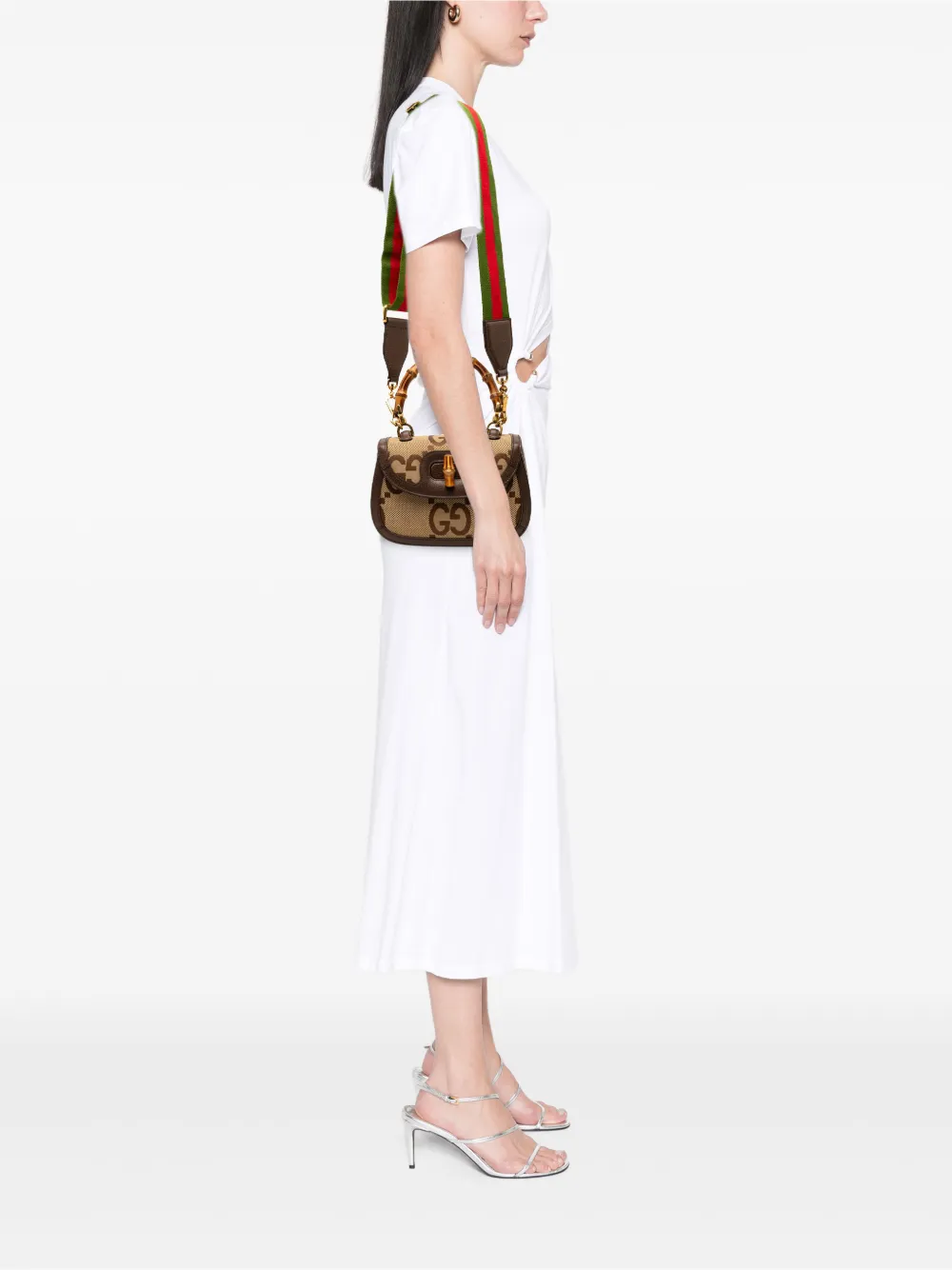  Gucci Pre-owned Borsa A Tracolla Bamboo 1947 Piccola In Tela Jumbo Gg Con Manico 2000-2015 - Toni Neutri 