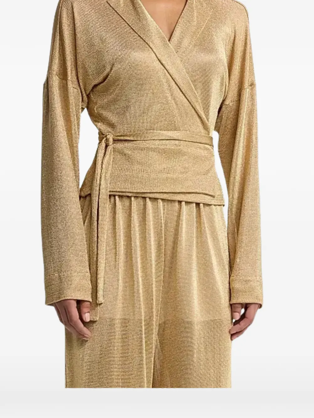 Alberta Ferretti wrap-style metallic-effect shirt - Gold