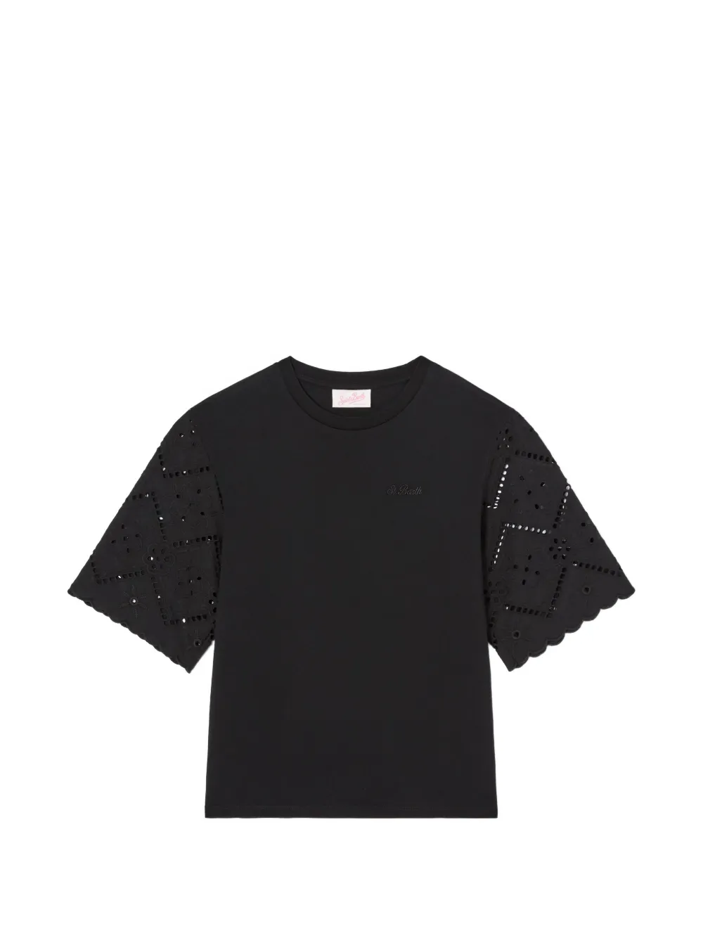MC2 Saint Barth Maisa T-shirt met broderie anglaise mouwen Zwart