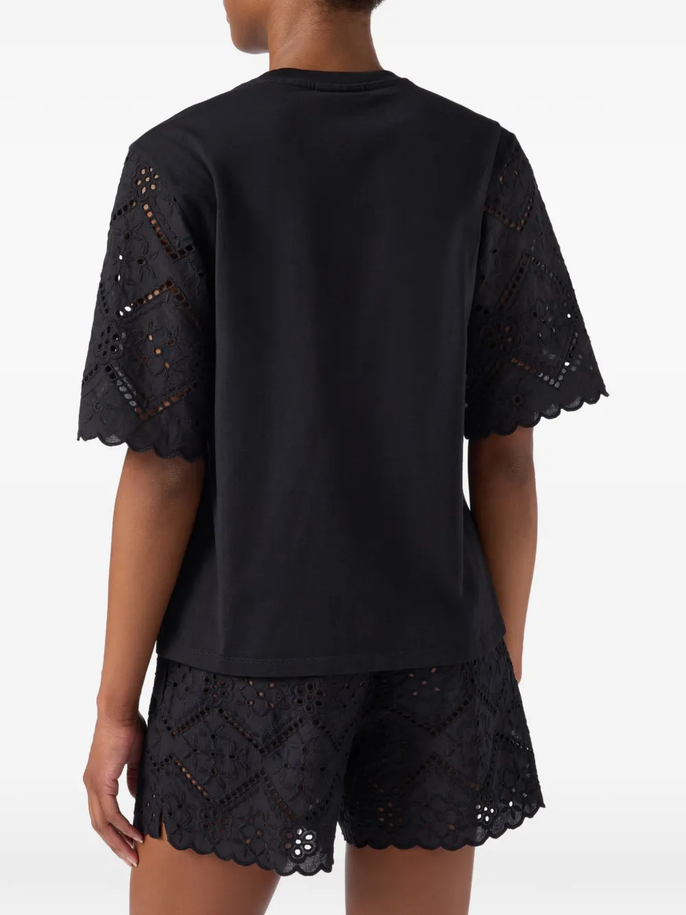 MC2 Saint Barth Maisa T-shirt met broderie anglaise mouwen Zwart