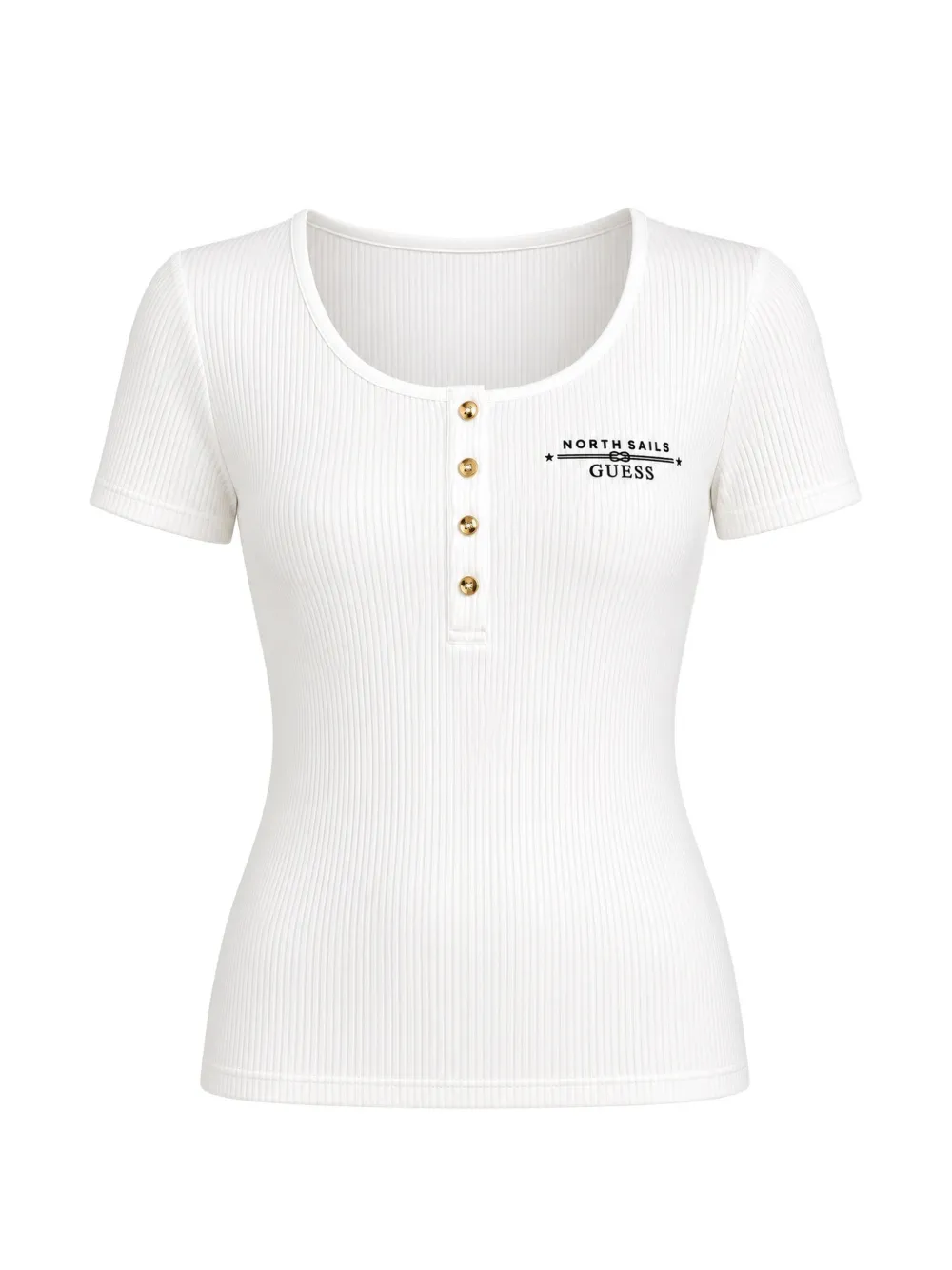GUESS USA x North Sails ribbed-knit logo-print T-shirt - Bianco