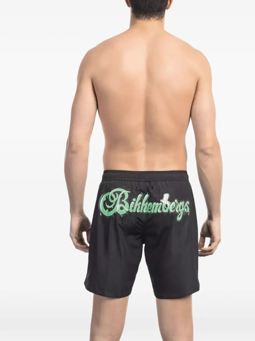 Bikkembergs Zwembroek met logoprint en trekkoord Zwart