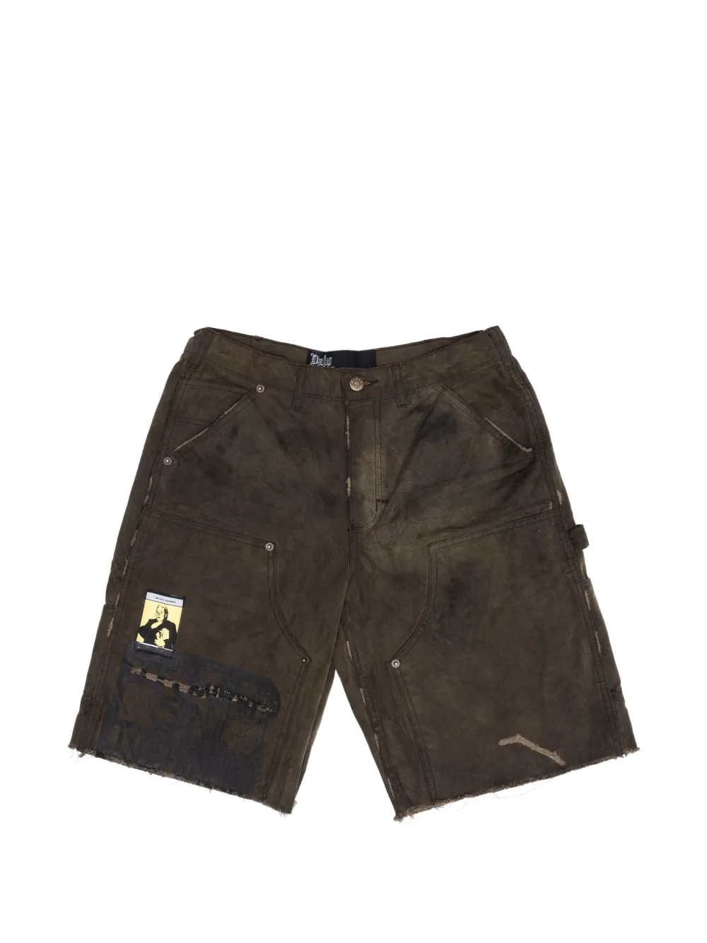 Paly Sinned 4 Nothing Distressed Panelled Shorts In Brown